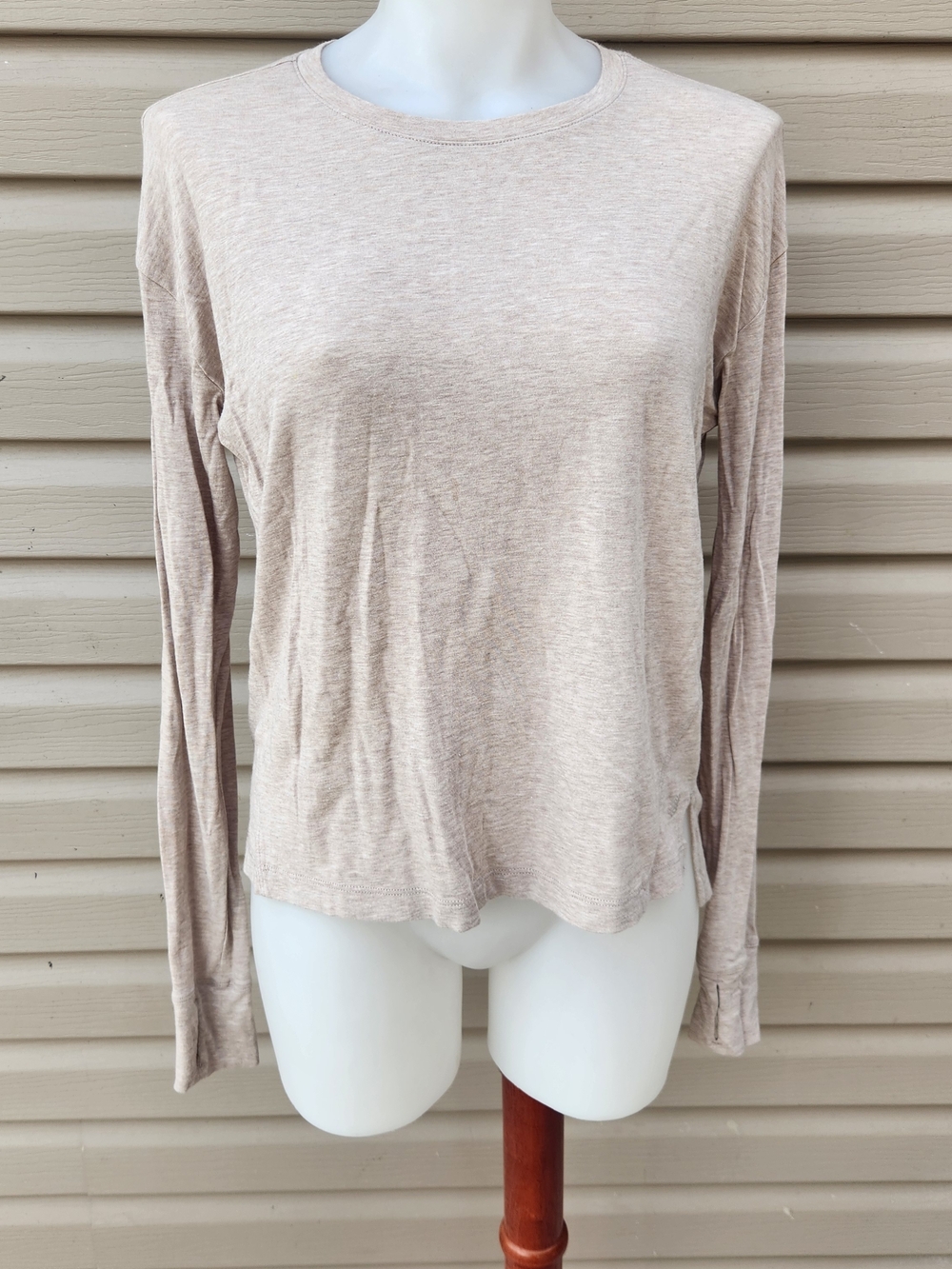 FLX Womens Restore Long Sleeve Crewneck Cotton Travel Lounge Top XS Taupe Cream